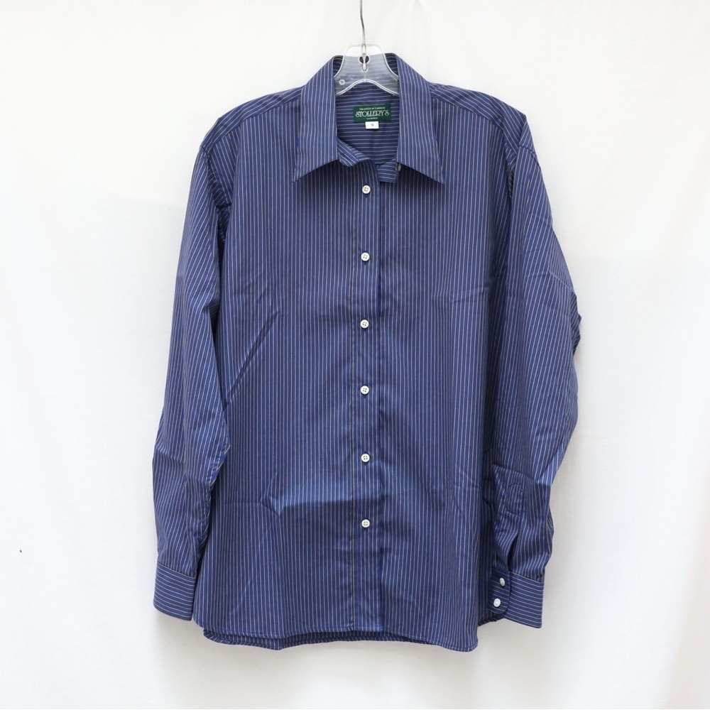 NWOT Stollery's women's striped shirt blue print cotton business office luxury